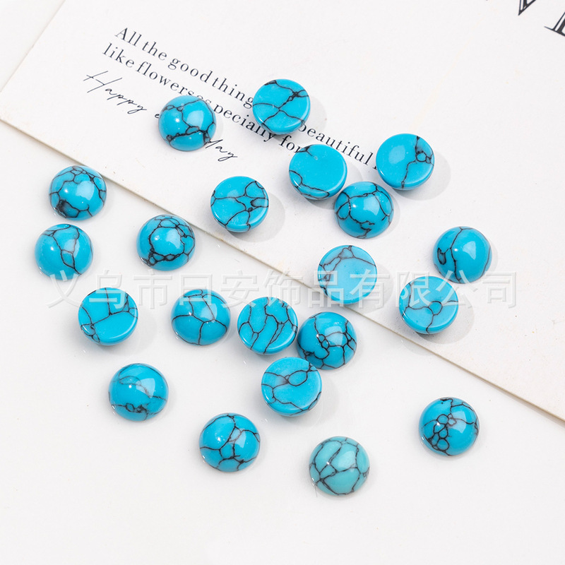 Turquoise Black Line Semi-Circle Ring Surface Flat Bottom Inlaid Jewelry Accessories DIY Bracelet Wholesale