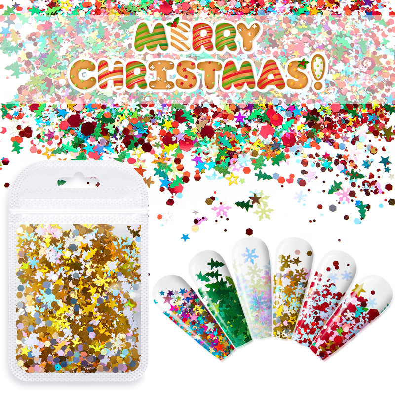 Christmas nail art sequins makeup face body decoration tree snowflake snowman five-pointed star large sequins glitter powder DIY Christmas nail art sequins makeup face body decoration tree snowflake snowman five-pointed star large sequins glitter powder DIY