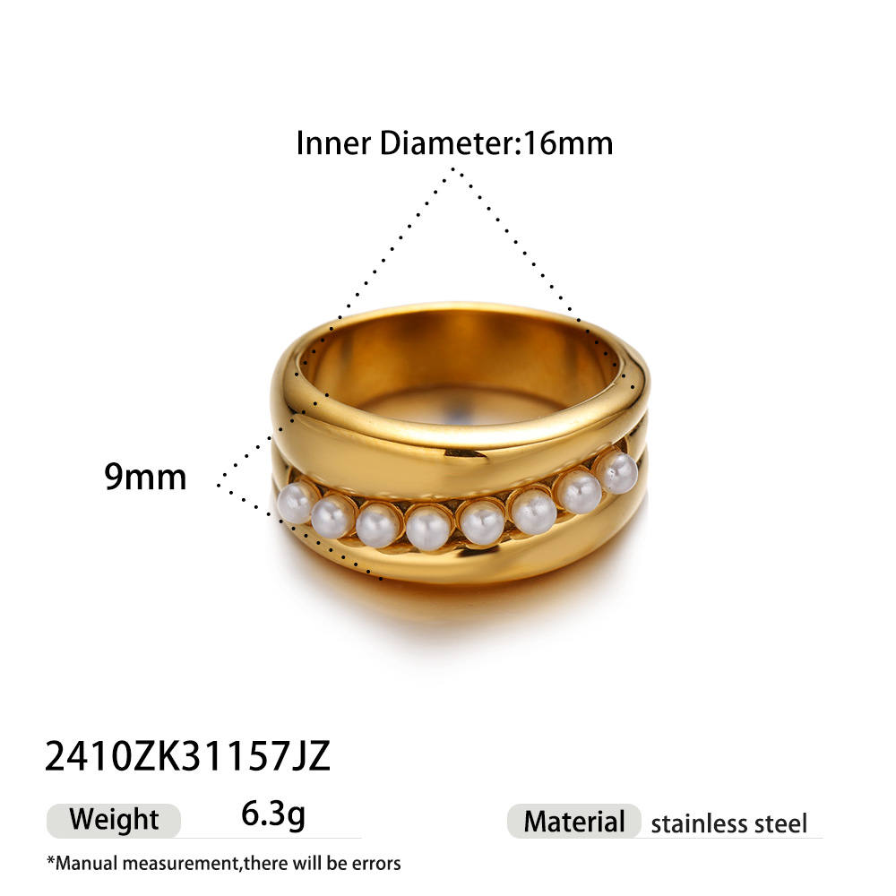 Anillo de acero inoxidable de lujo ligero de alta calidad, anillo de flores de perlas incrustadas para mujeres no se desvanecen en venta caliente
