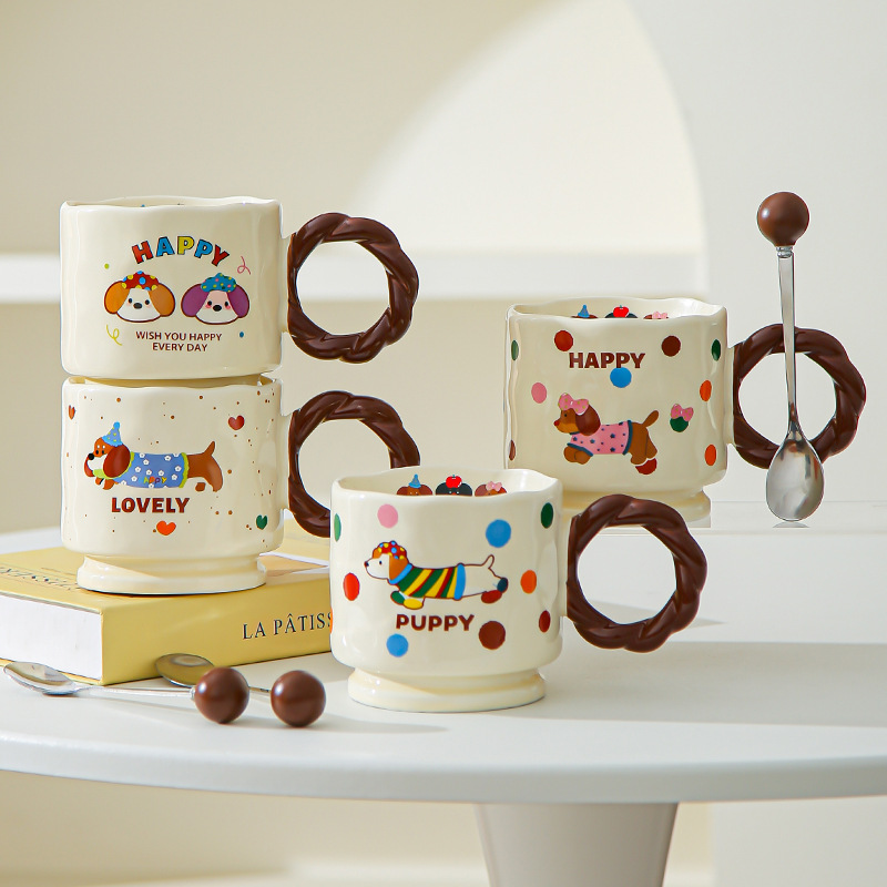 Creativo encantador dibujos animados taza de cerámica Boog taza de alta cara taza de marca taza de pareja taza de agua potable doméstica