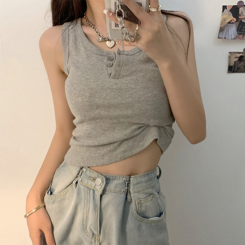 Design niche thread outer short top summer sleeveless Korean style camisole sexy vest for women ins