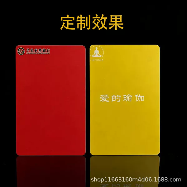 Red and yellow cards for soccer referees, red and yellow cards for table tennis matches, red and yellow cards for volleyball, and red and yellow cards for badminton