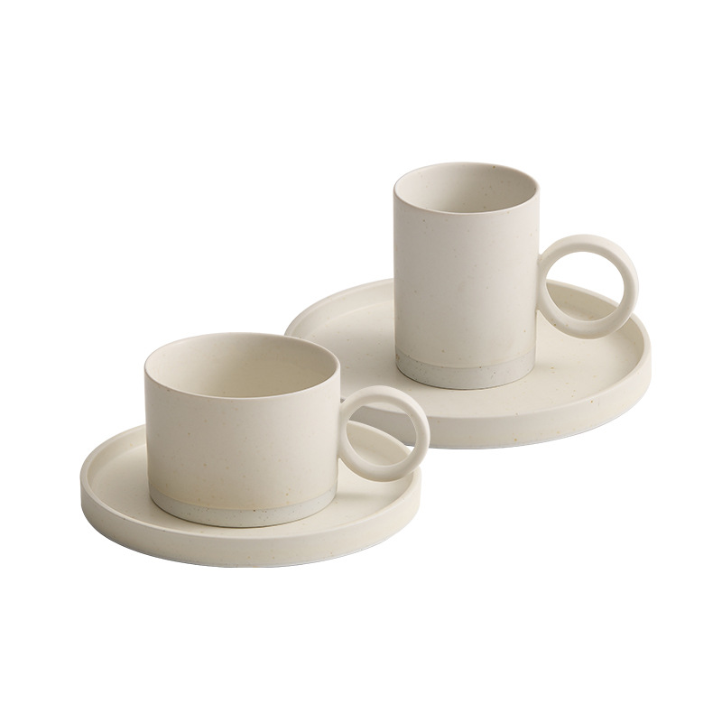 Taza de café de tamaño medio con anillo de montaña y río, platos de arroz blanco, regalos domésticos, set de cafeteria de cerámica moderna y simple al por mayor