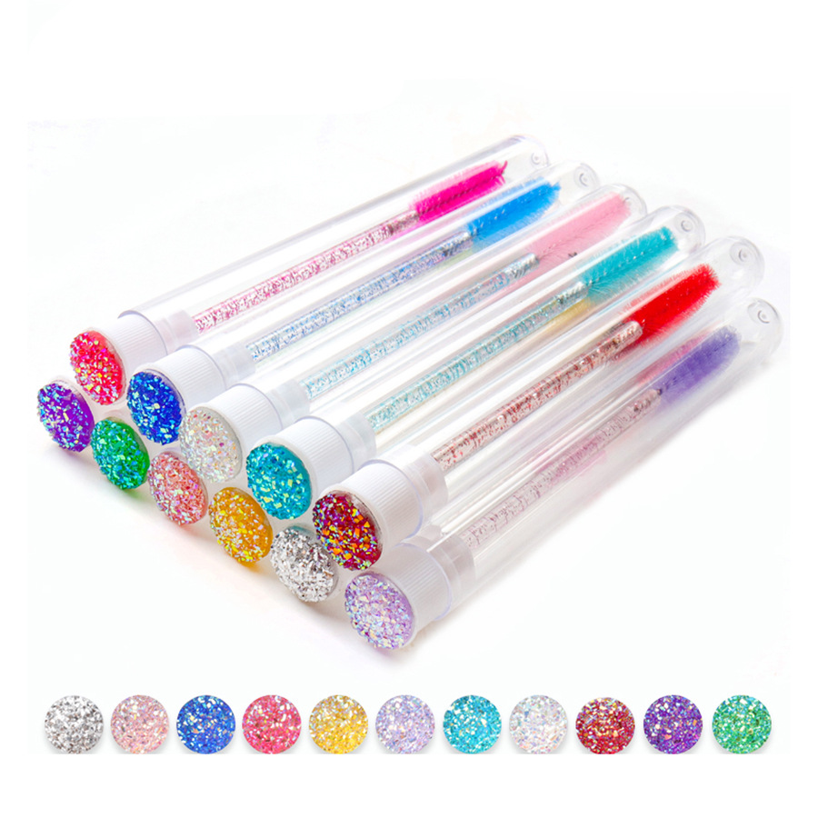 Cepillo de pestañas de tubo independiente transfronterizo nueva cola rhinestone cara sonriente cepillo de pestañas multicolor opcional LOGO