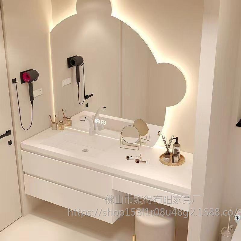 Cream-Style Princess Corian Integrated Vanity Table with Rock Slab Bathroom Cabinet and Cream Combination Makeup and Wash Basin Cream-Style Princess Corian Integrated Vanity Table with Rock Slab Bathroom Cabinet and Cream Combination Makeup and Wash Basin