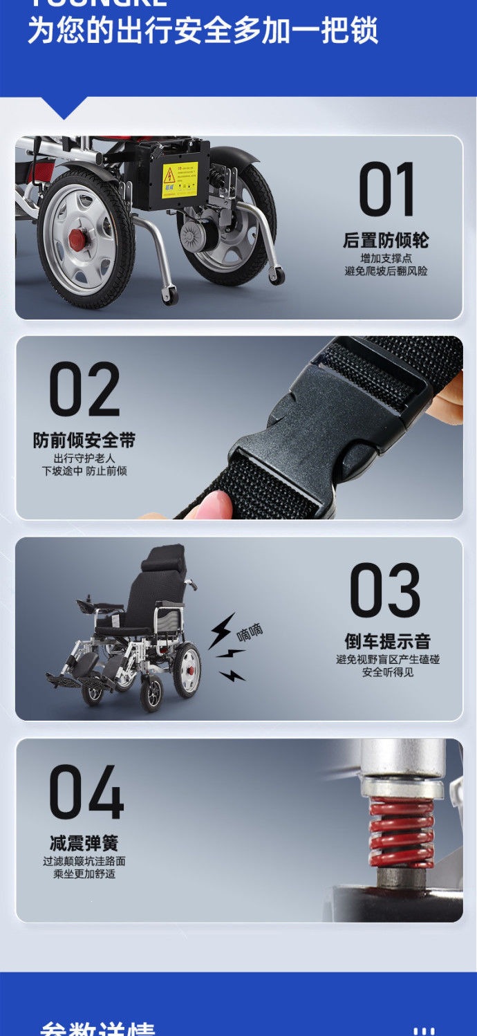 Yanko electric wheelchair is lightweight and foldable, suitable for elderly and disabled people, a smart, fully automatic four-wheel mobility vehicle for seniors