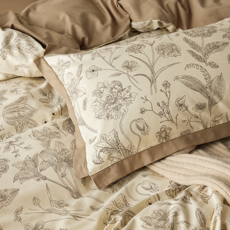 Nordic French Minimalist Retro Retro Nordic 2026 New Autumn/Winter Full Brushed Four-Piece Set 100% Cotton Duvet Cover Floral American Style Thicke_voghion.com