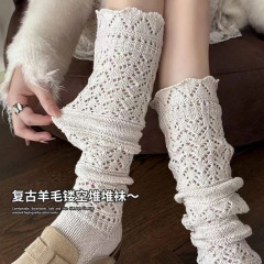复古羊毛镂空堆堆袜针织网眼穿搭感小腿袜韦雪同款显腿细高级长袜