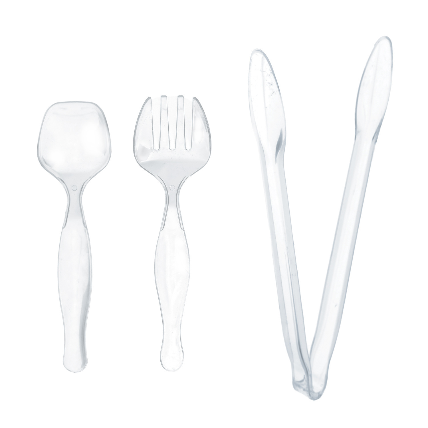 Tenedor de plástico transparente desechable grande endurecido PS set de cubiertos de banquete servicio público clips de cuchara