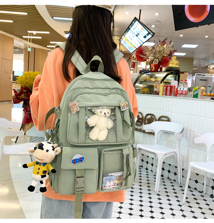 637g Weight Polyester Lining Material Zipper Closure Type School Occasion Nylon Material Solid Color Pattern Women'S Gender Square Shape White, Pink, Green, Blue, Black Color Large Size Wholesale Large Capacity Bear Backpack Nihaojewelry 11