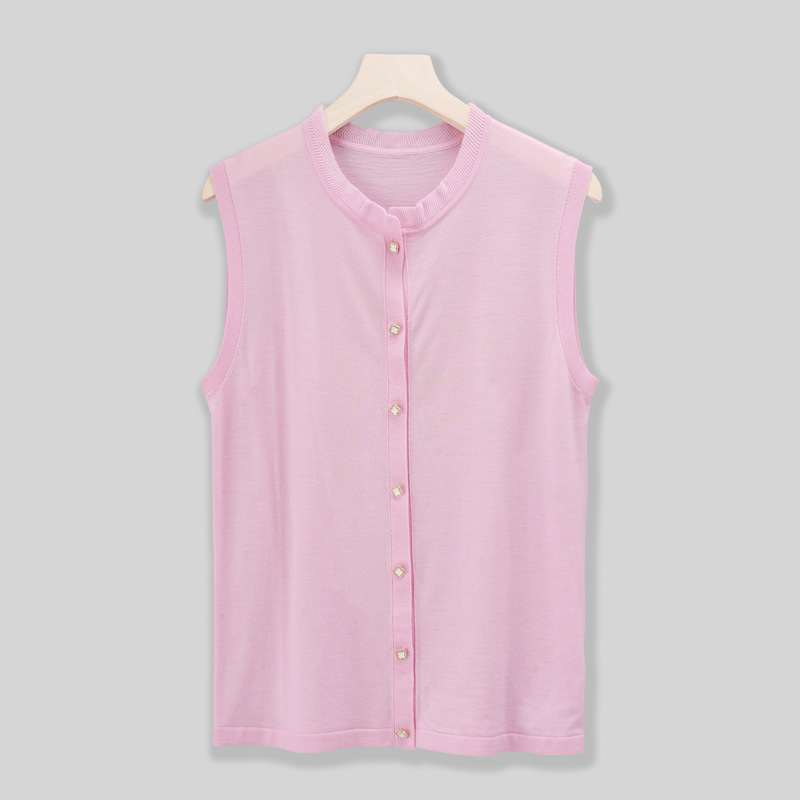 Fine Wool Round-Neck Knitted Sleeveless Cardigan for Women, New Summer Style, Slimming Wide-Shoulder Vest Top Fine Wool Round-Neck Knitted Sleeveless Cardigan for Women, New Summer Style, Slimming Wide-Shoulder Vest Top