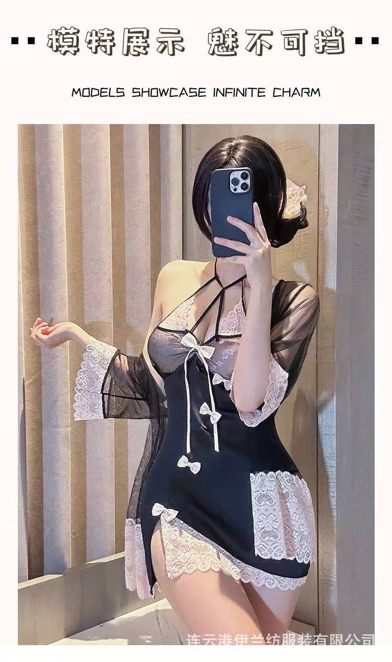 Lace Babydoll Lingerie Set with Robe, Slip Dress and Panties, One Size — detail image 6