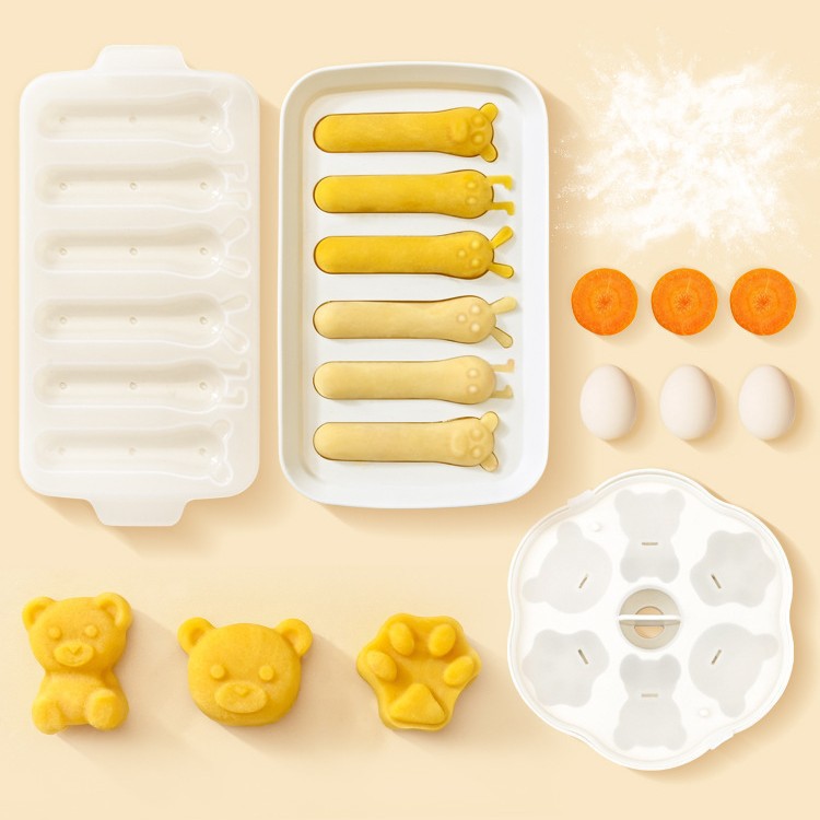 Alimentos suplementarios para bebés pastel al vapor molde de silicona para niños salchichas de dibujos animados pastel de arroz herramientas de salchichas al vapor resistentes a altas temperaturas Yangjiang