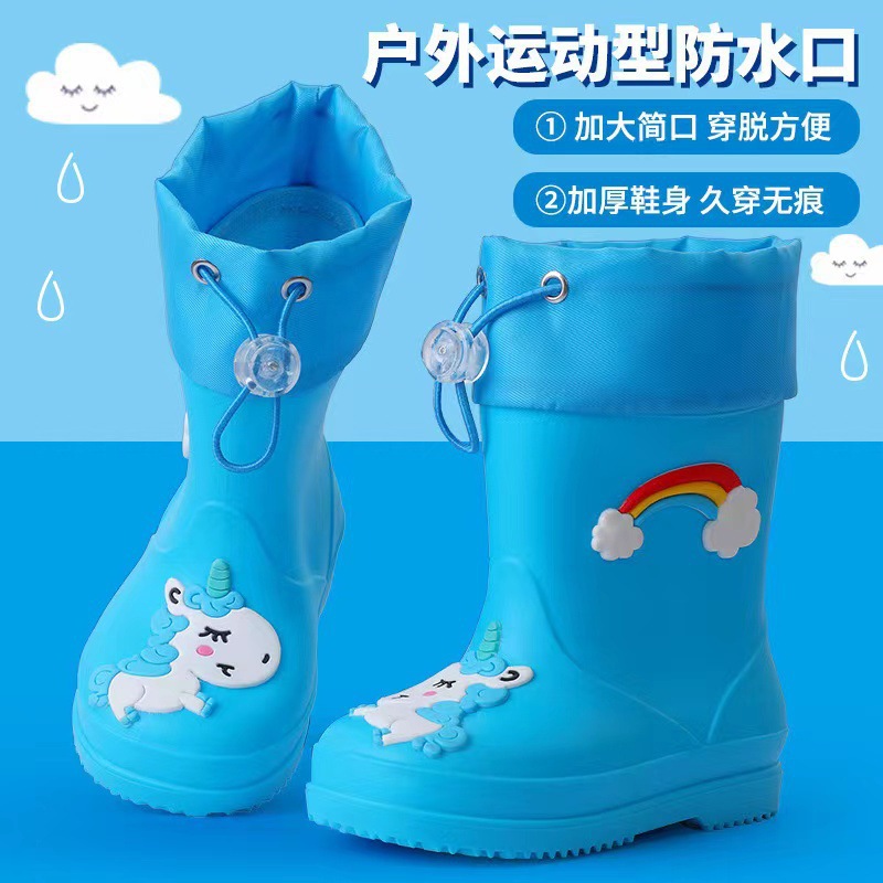 Cartoon Kidsren's Rain Boots for Boys and Girls, Rainy Season Non-Slip Outer Wear, Cute Drawstring Waterproof Toddler Baby Comfortable for Playing in Water