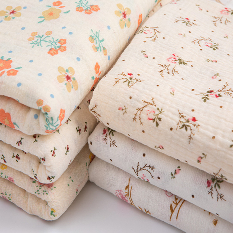 China adorable patrón de impresión de algodón doble gaza orgánica tela de ropa de bebé plana image 1