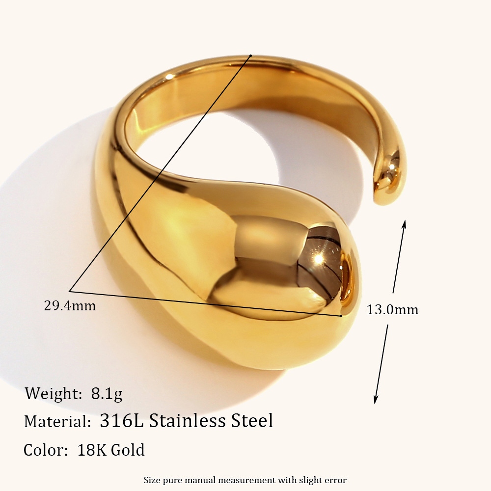 Einfacher Stil Wassertropfen Rostfreier Stahl Offener Ring 1 Stück display picture 2