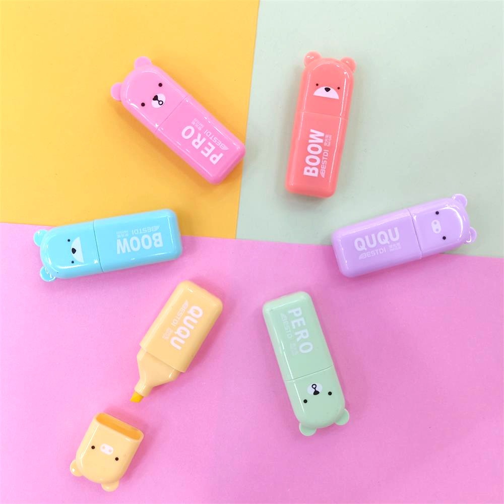 Transfronteriza venta caliente de dibujos animados resaltador conjunto macarón 6 color resaltador de color aprendiendo marcado fabricante de bolígrafo al por mayor