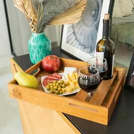 家用木制托盘酒店茶盘家用餐盘下午茶点心干果盘红酒杯水果托盘