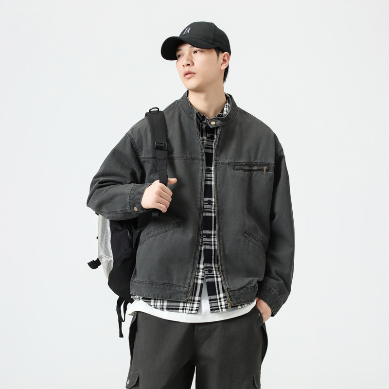 American High Street Denim Jacket Men's 2024 New Spring and Autumn Fashion Brand Retro Loose Motorcycle Tooling Jacket Top