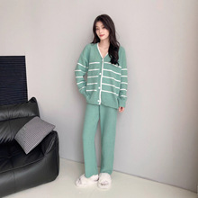 ins半边绒睡衣女休闲时尚高颜值毛衣女秋冬可外出家居服两件套