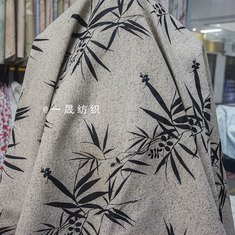 一晟纺织色织竹子颗粒感提花布料汉服外套披帛披风连衣裙面料批发