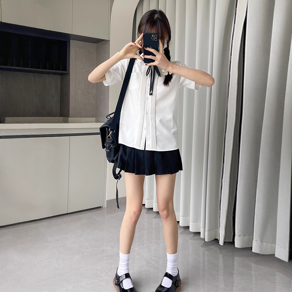 THORNY RABBIT 오리지널 JK 아코디언 플리츠 반팔 셔츠 일본 제복 학교 긴팔 코너 플래 킷 여성용 가을, 겨울 다목적 셔츠