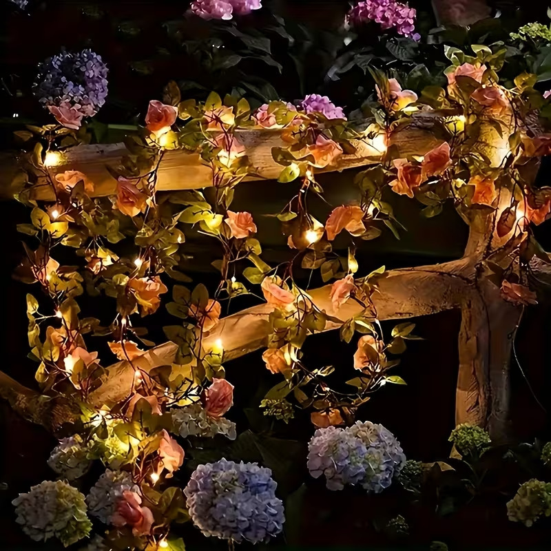 Cross-Border New Product Solar-Powered Outdoor Led Artificial Rose Vine String Lights for Fence and Garden Decoration Cross-Border New Product Solar-Powered Outdoor Led Artificial Rose Vine String Lights for Fence and Garden Decoration
