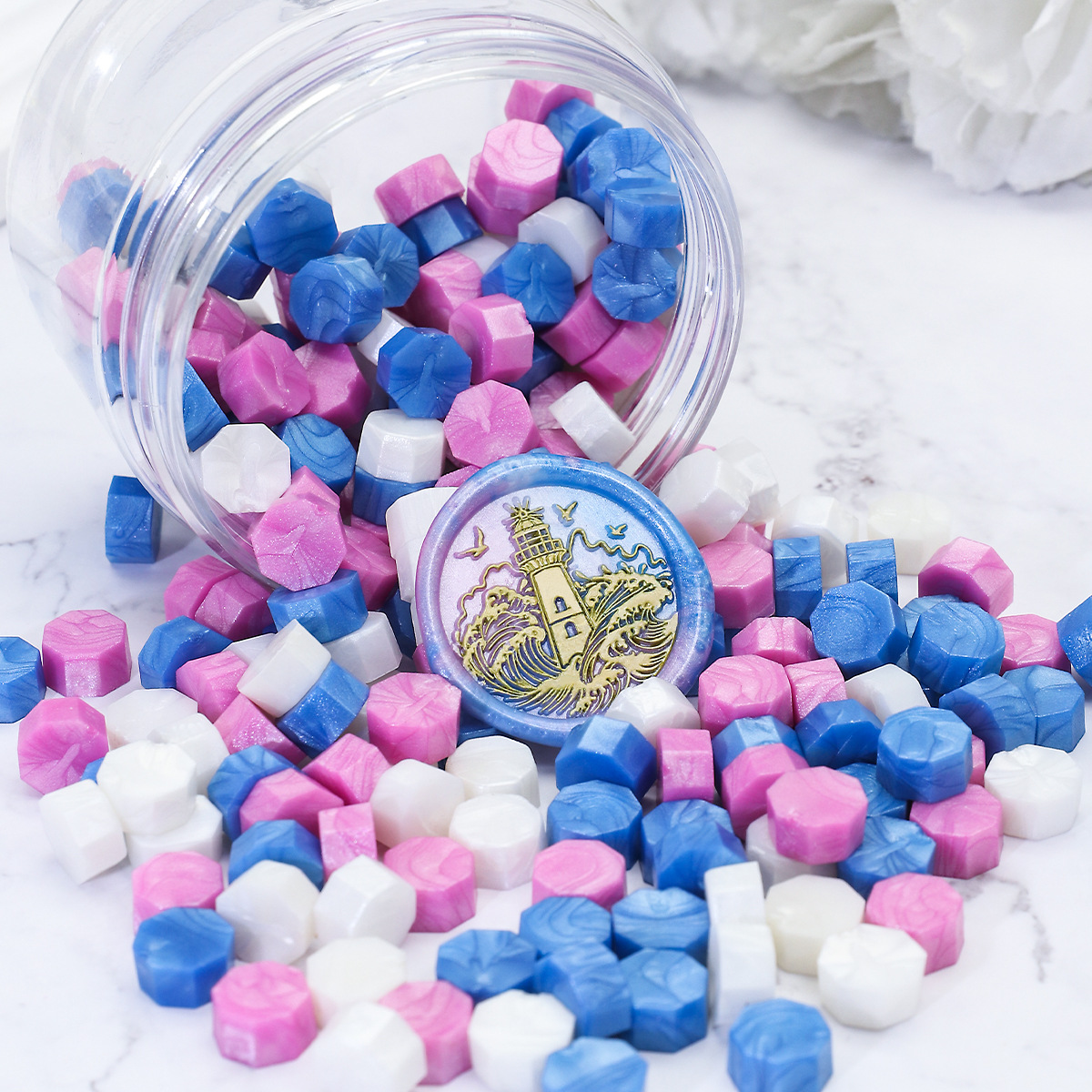 Oucai Fire Paint Wax, octágono, color mixto, nacarado, 200 granos, 132 colores, sello de pintura al fuego, cera, a granel barato