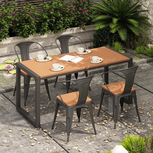 Outdoor courtyard open-air table and chair set terrace garden balcony waterproof sunshade park leisure wrought iron wood composite table