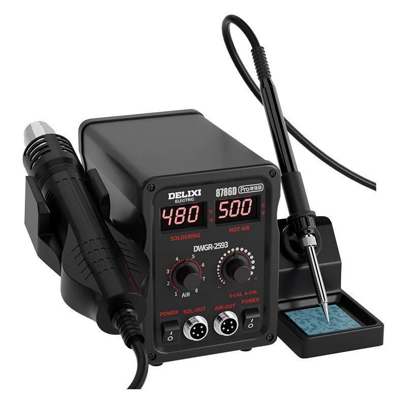 Паяльная станция Delixi с горячим воздухом, станция для распайки «два в одном», 858D, бессвинцовый электрический паяльник, сварочная станция для ремонта мобильных телефонов, компьютеров