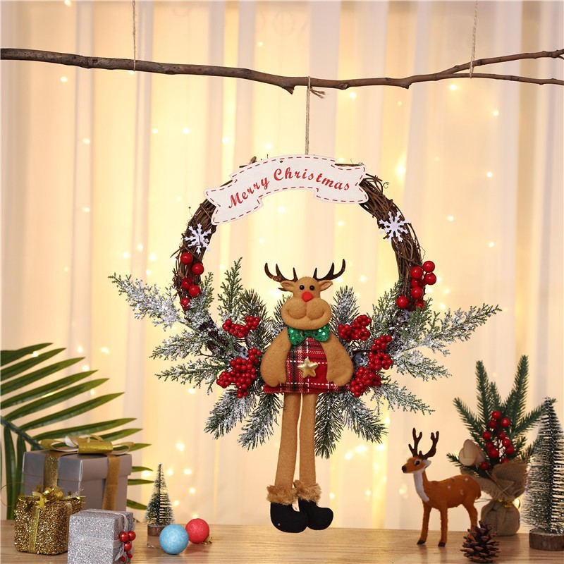 国境を越えた新しいクリスマス装飾花輪クリスマスガーランドホテルショッピングモール装飾ドア吊り松葉装飾品|undefined