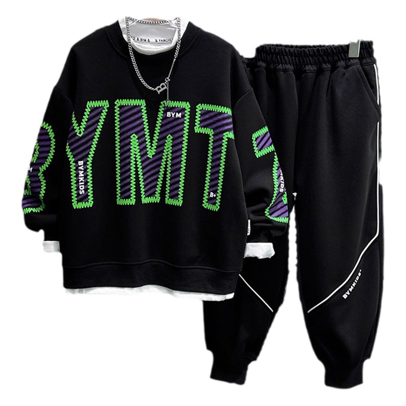 Popular 2024 niños primavera nuevo casual suéter de los niños de dos piezas estilo coreano estilo occidental medio y grande traje de los muchachos