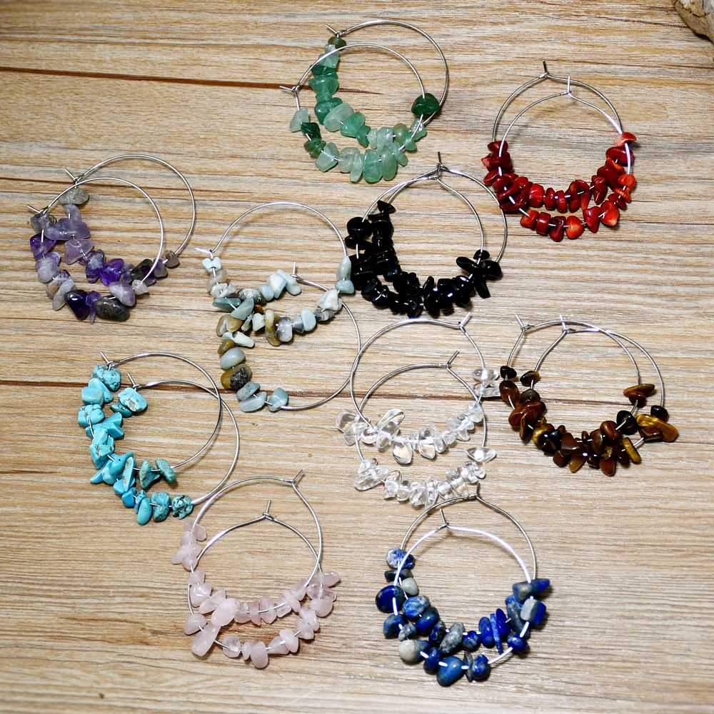 European and American Jewelry Irregular Gravel Crystal Earrings Women's Personality Versatile Large Circle Earrings Silver Earrings Wholesale