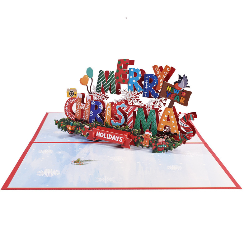 2022 New Creative Color Printing Christmas WorD Amazon Cross-borDer 3D Three-Dimensional Greeting CarD HoliDay Blessings HanDmaDe CarD