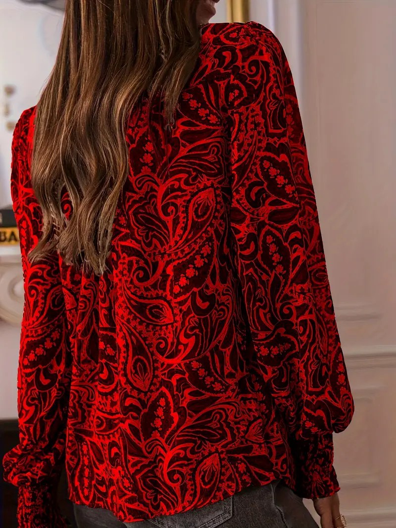 Retro Print Long Sleeve Loose Fitting Women's Shirt Casual Style Blouse For Spring Autumn Regular Fit Polyester Clothing_ecoleips.com
