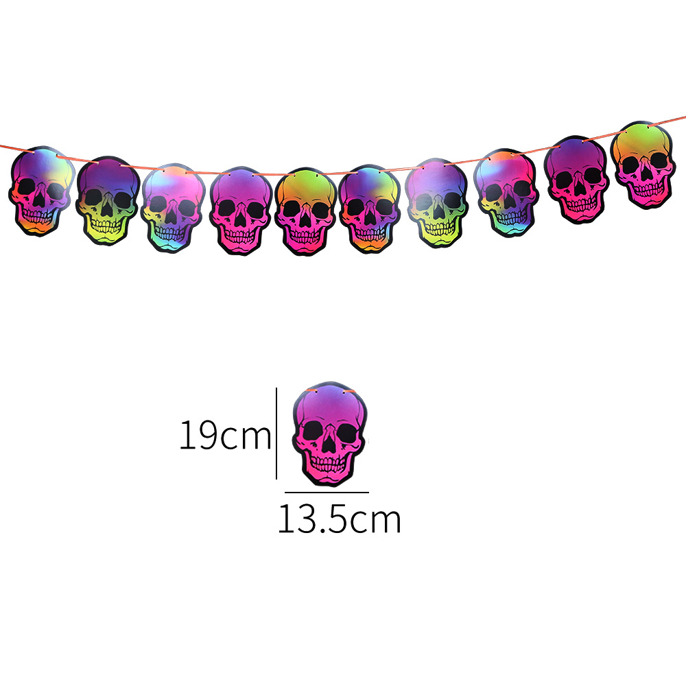 Colgante de bandera de halloween suministros de fiesta decoración de la escena esqueleto fantasma banderín calabaza papel guirnallado