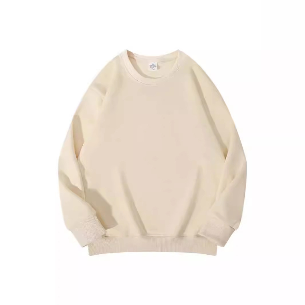 Autumn and winter 320 grams of Chinese cotton crew neck sweater men's composite milk silk solid color cotton plus size loose long sleeve top