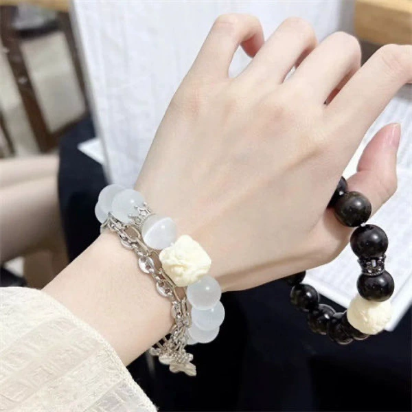 S021-White Bead Lion Dance Glass Bracelet #SZ155
