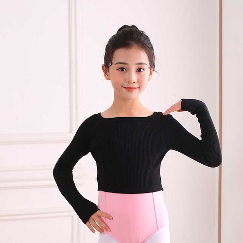 Children's dance clothing sweater autumn and winter girls' ballet clothing pullover coat long-sleeved one-line neck training clothing shawl