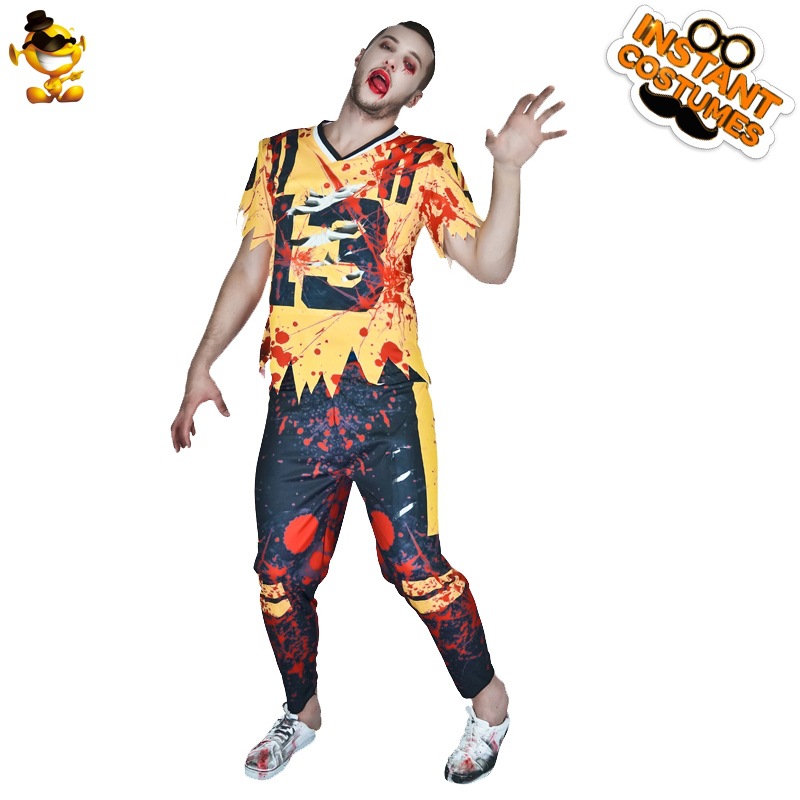 Halloween hombres y mujeres pareja de zombie sangriento rugby cheerleader partido traje del funcionamiento la etapa