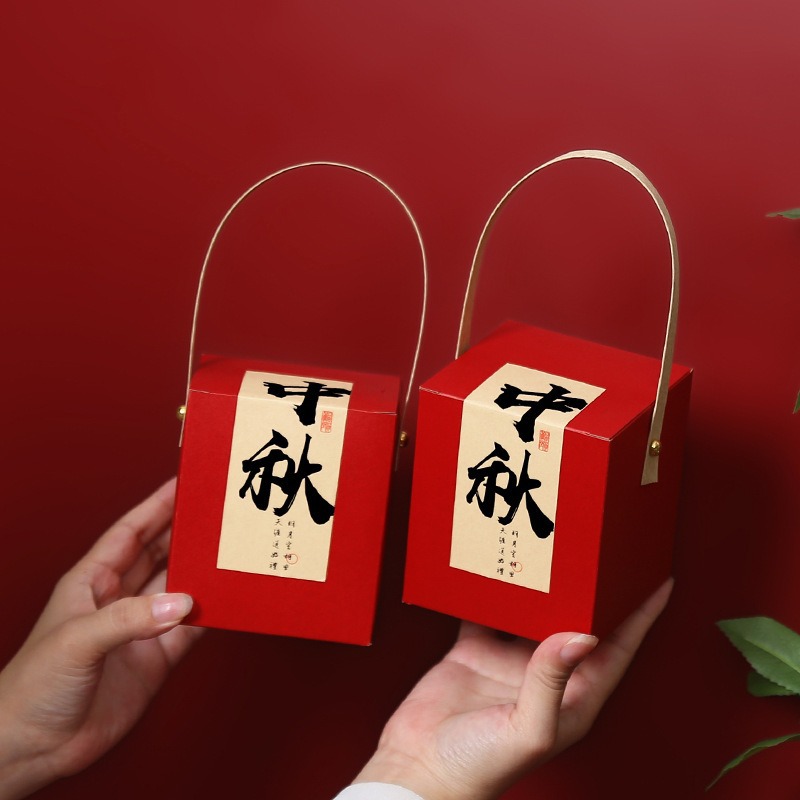 现货中秋节两个装月饼高档手提盒包装盒50克雪花酥鲜花饼伴手礼盒