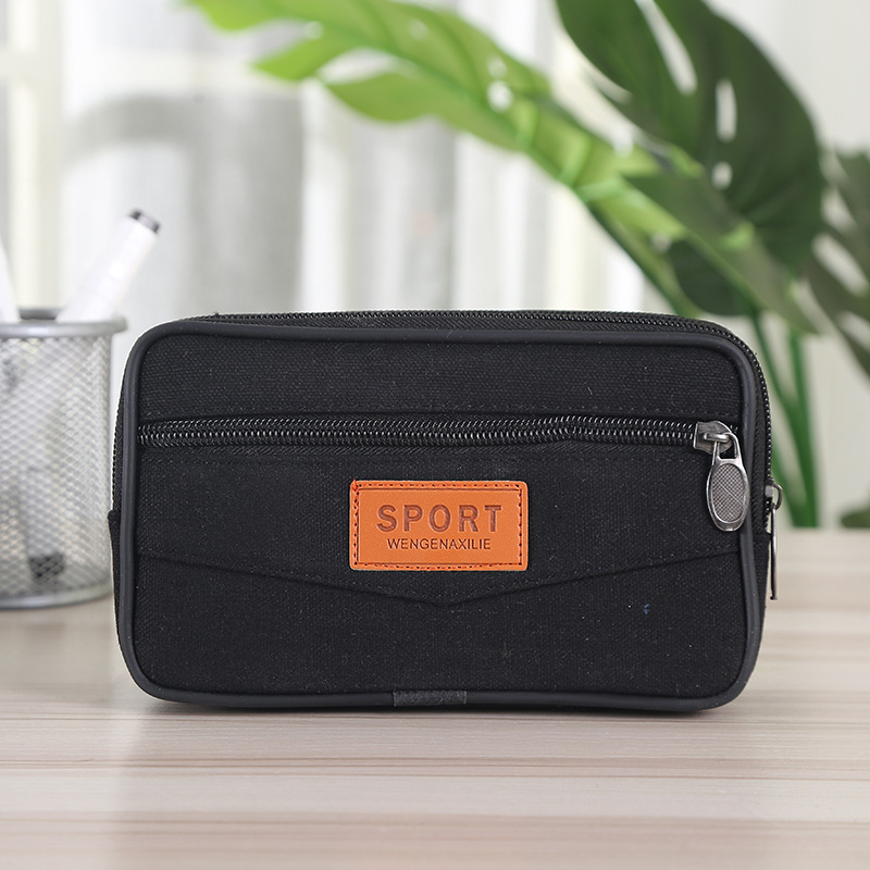 Nuevo lienzo bolso del teléfono móvil sitio de construcción bolsa de cintura de trabajo horizontal y vertical de tres capas cremallera cinturón monedero para los ancianos