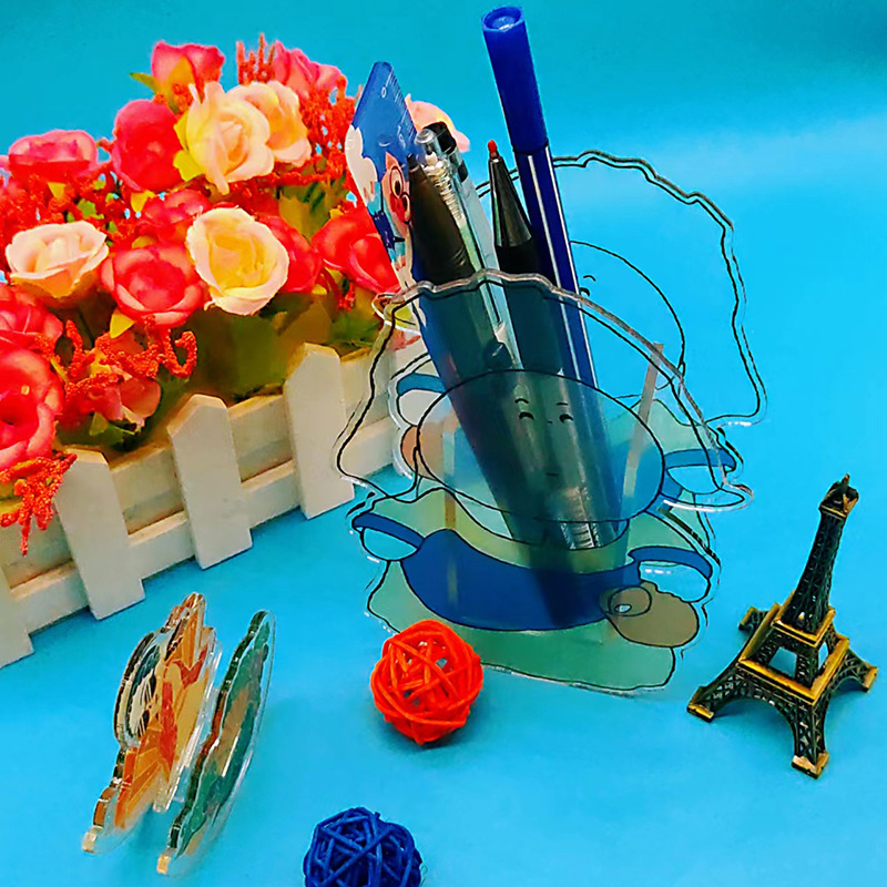 厂家动漫卡通人物双面透明笔筒可印制GOLO学生办公桌面收纳盒