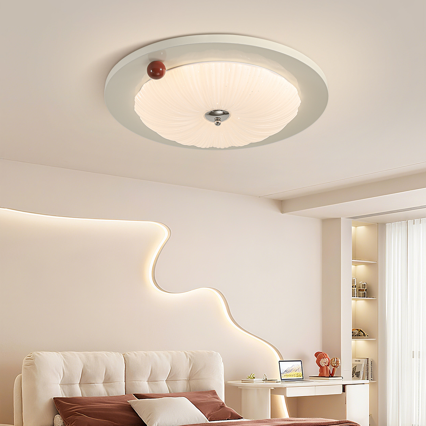 Francés crema de viento pequeño leche Bean dormitorio luz de techo de espectro completo protector de ojos creativo simple galleta luz de la habitación de niños L335
