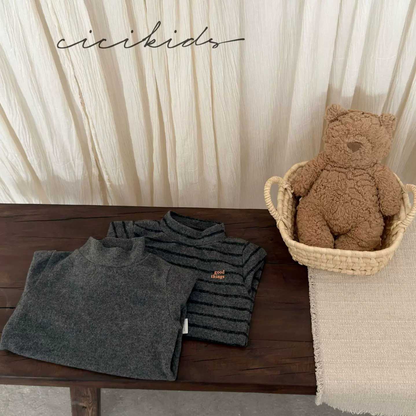 秋冬男女中小儿童韩版休闲百搭半高领针织打底衫条纹刺绣卡通T恤