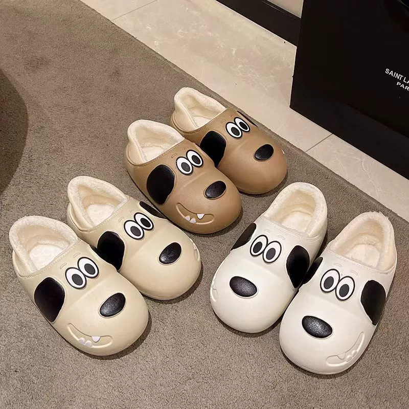 Осенние и зимние хлопчатобумажные тапочки женские водонепроницаемые нескользящие модные наружные мультяшные хлопчатобумажные тапочки для дома теплые плюшевые тапочки