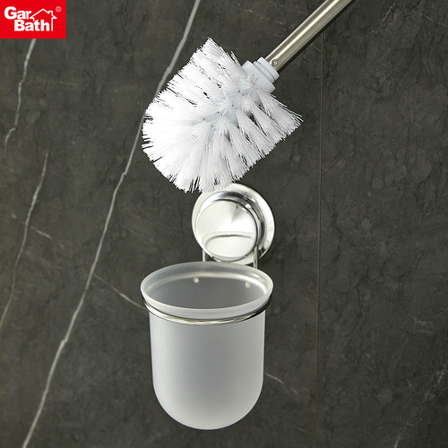 No punching toilet brush rack bathroom toilet brush storage set stainless steel brush rod plastic brush head set