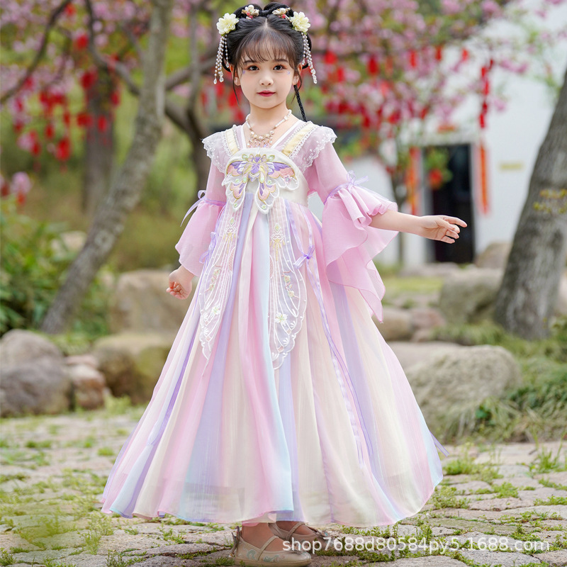 Hanfu Girl Summer 2025 New Chinese Style Girl Ancient Costume Dress Children's Tang Suit Ancient Style Super Fairy Ru Skirt