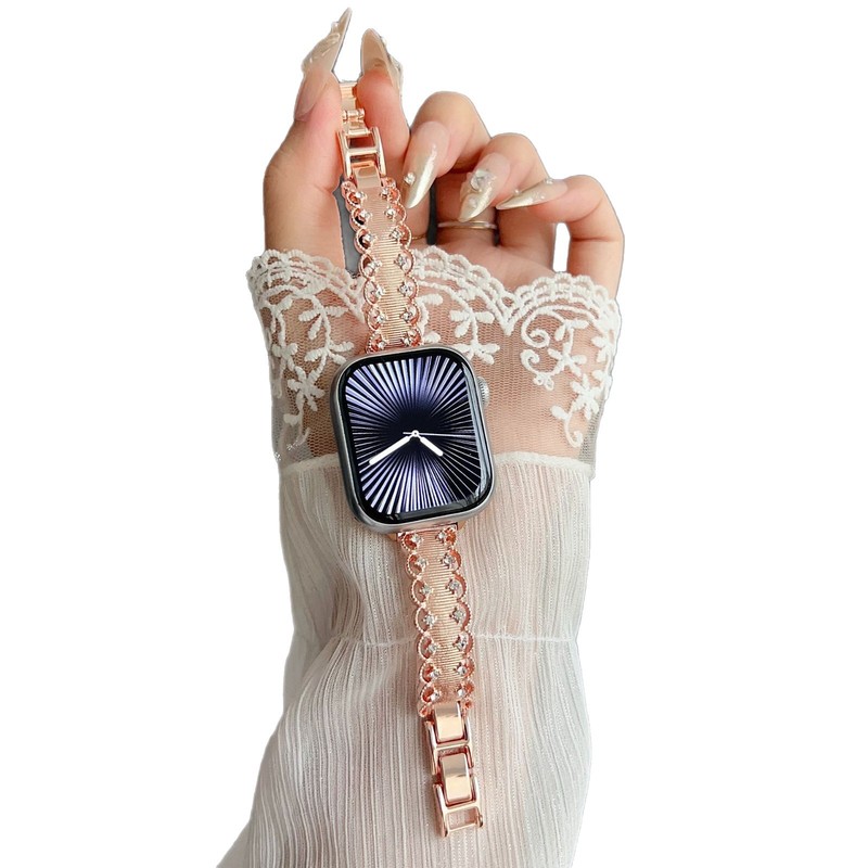 适用于AppleWatch10苹果手表iwatch9876SE蕾丝花边镶钻手镯式表带|undefined
