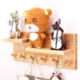 现代简约木质装饰置物架入户玄关钥匙挂钩架客厅卧室实木收纳架